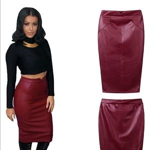 Burgundy Faux Leather Skirt